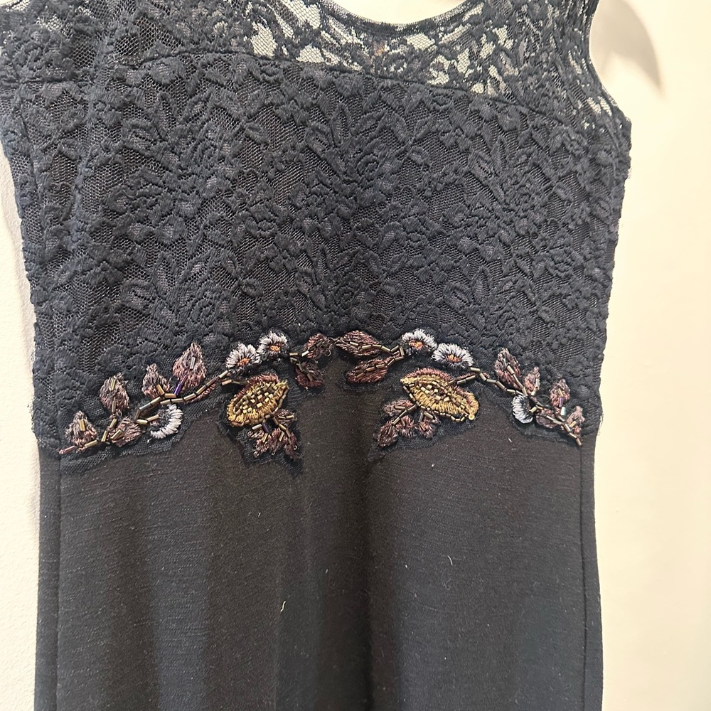 Free People • Black Bodycon Dress with Beading and Lace detailing Sz XS - Picture 3 of 5